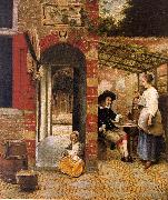 Pieter de Hooch Courtyard with an Arbor and Drinkers USA oil painting reproduction